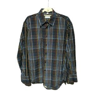 Norm Thompson Men's Long Sleeve Shirt in black Windowpane Pattern SZ LG